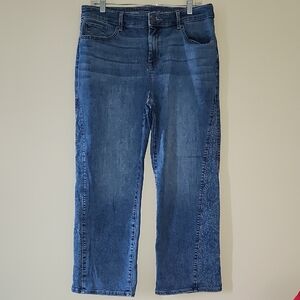 Chico's Flared Perfect Stretch Girlfriend Jeans With Patterned Inset